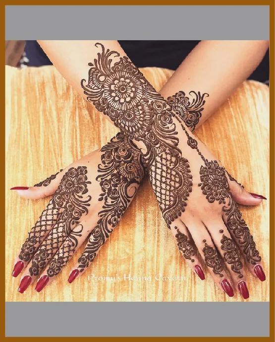Stylish Back Hand Mehndi Layout With Ornamental Detailing